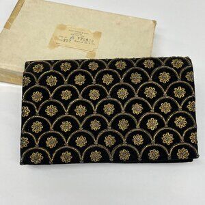 Vintage Clutch Purse | Black Velvet & Genuine Gold Thread | 1953